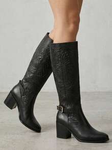 Women Knee-High Boots - Negro Gravado - View 2