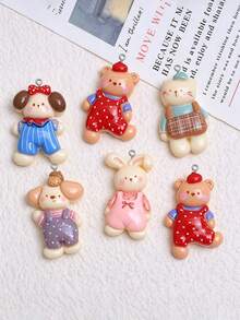 10/20/100pcs Cute Overalls Animal Cartoon Handmade Pendant Charms DIY Keychain Bag Pendant Accessories Decor - Multicolor - View 2