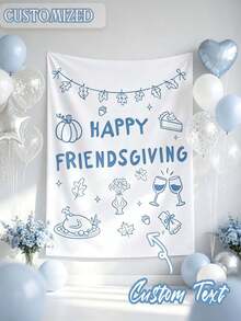 1pc Customized Happy Thanksgiving Friends Gathering Tapestry Backdrop, Autumn Thanksgiving Party Photo Background, Pumpkin Maple Leaf Print Wall Hanging Decor, Suitable For Friends Gathering Dinner Party Home Photography Props - Multicolor - View 2