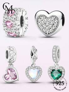 1pc 925 Sterling Silver Exquisite Heart-Shaped Beads, Suitable For Women's Bracelet, Bangle DIY Jewelry Making And Daily Accessories, Suitable For Girls To Wear - Silver - View 12