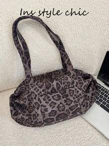 Leopard Print Retro Pattern Decor, Multi-Compartment Storage Zipper Closure Relaxed Casual Style Tote Bag, Suitable For Personalized Young People Daily Commute, Shopping, Travel, School, Outings, Can Be Carried As Shoulder Bag, Large Capacity - Multicolor - View 5