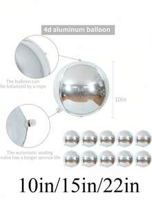 1 buah Balon Foil Metalik Perak/Emas/Emas Mawar, Balon Bulat 4D untuk Dekorasi Pernikahan dan Pesta Ulang Tahun - beraneka warna - View 5