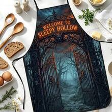 1pc Halloween Iron Arch & Ghost Print Apron, Featuring Carved Iron Gate & Demon Skull Decorative Pattern, Durable Cooking Apron Suitable For Bakers, Cake Decorators, Haunted House Staff, Painting Artists, Nail Technicians - Personalized Gift For Home And Professional Chefs - Multicolor - View 12
