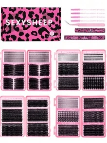 SEXYSHEEP 2502PCS Lash Cluters Kit, Lash Book, D Curl Lash Clusters, 60D 80D 100D, Lashes Wispy, DIY Lash Clusters Kit With Lash Bond And Seal, Remove, Brush , Tweezers, For Self At Home DIY Lash Extension Kit, Lash Lift, Fake Lashes, Lash Cluters Kit - Multicolor - View 2
