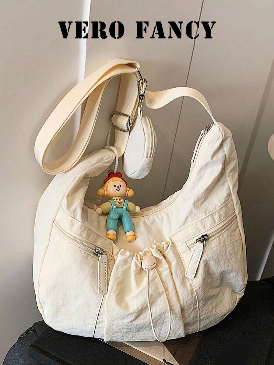 Large Capacity, Minimalist, Fashionable, Versatile Women's Crossbody Bag, Lightweight And Stylish Artistic Shoulder Bag, Exquisite Appearance, Pleated Drawstring Dumpling Bag, Suitable For Daily Commute And School