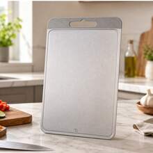 1pc Pure Titanium Carbon Fiber Texture Cutting Board, Medical Grade Material, Juice Groove, Double-Sided Use, Easy To Clean, Heavy Duty Thickened, Dishwasher , Durable, Rust-Resistant, Easy Maintenance, Suitable For Kitchen - Silver - View 1