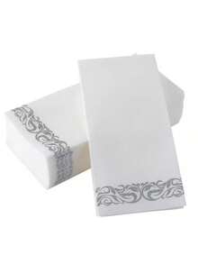 50pcs Linen Texture Disposable Bathroom Towels, Guest Towels Soft And Absorbent Paper Napkins, Disposable Bathroom Hand Towels, Suitable For Parties, Weddings, Dinners, Silver, 12INx17IN - Multicolor - View 1