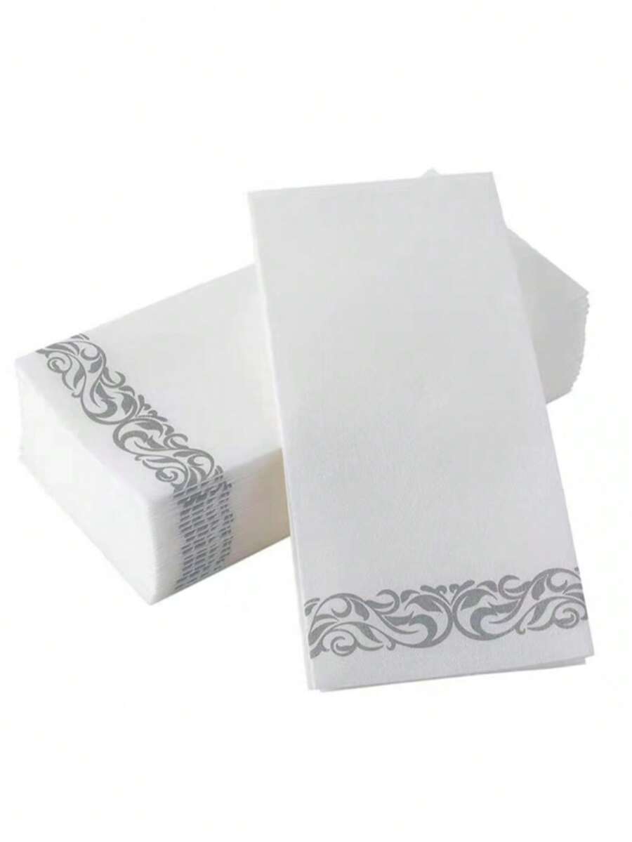 50pcs Linen Texture Disposable Bathroom Towels, Guest Towels Soft And Absorbent Paper Napkins, Disposable Bathroom Hand Towels, Suitable For Parties, Weddings, Dinners, Silver, 12INx17IN - Multicolor - View 1