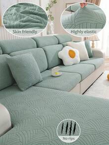 1pc Solid Color Flannel Sofa Cover, All-Season Universal Anti-Cat Scratch Elastic Non-Slip Sofa Slipcover, Full Coverage Sofa Cover, Hat Fabric, Suitable For All Seasons, Fit For L-Shaped Sofa And 1/2/3/4 Seater Sofa In Living Room - Green - View 1