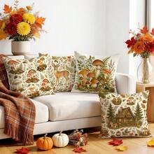 4pcs Forest Mushroom & Deer Pattern Pillow Covers, Single-Sided Printed Pillow Covers, Suitable For Living Room, Bedroom, Home Decor, All-Season Pillow Covers - Multicolor - View 2