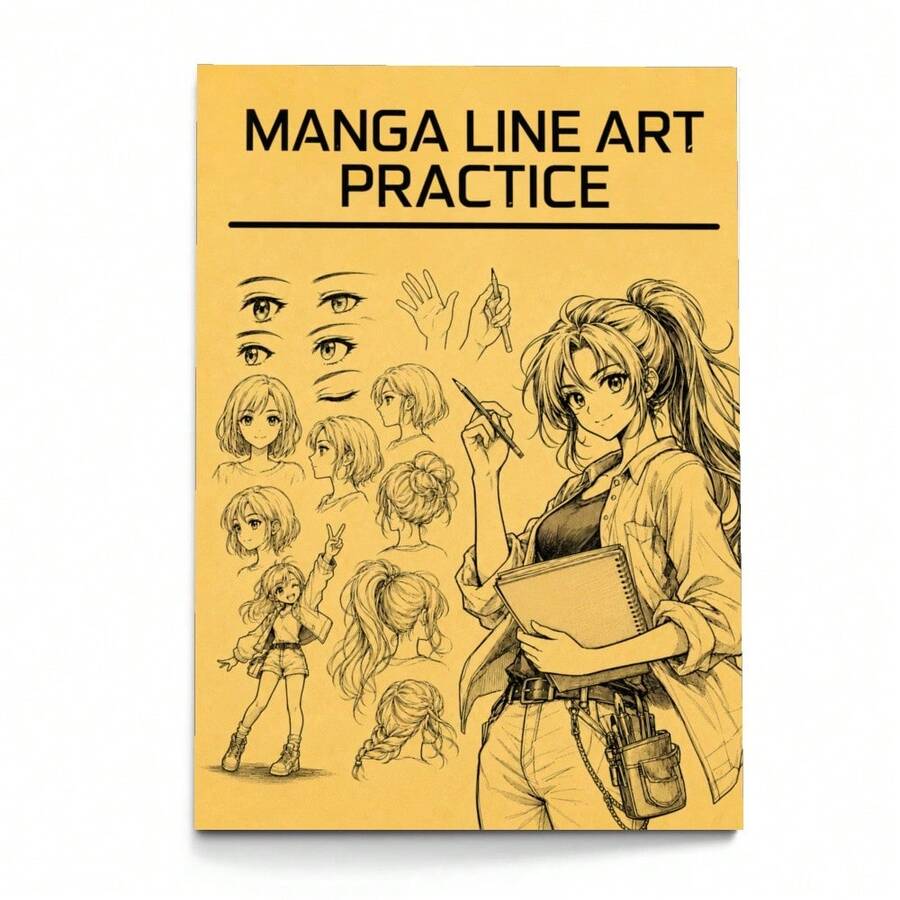Manga Line Art Practice Notebook, Anime Character Drawing And Sketching Guide With Eyes, Hands, Hairstyles, Head Angles And Full-Body Pose Exercises, Step-By-Step Illustration Training For Beginners, Art Class, Home Practice And Creative Gifts - Line Art Practice - View 1