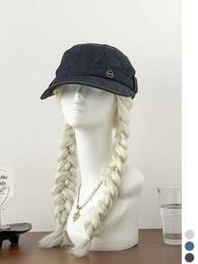 Vintage Washed Equestrian Hat Women's Summer Fashion Versatile Face-Slimming Sun Protection Newsboy Beret Hat Vintage Denim Pleated Flat Top Equestrian Hat Fashion Versatile Face-Slimming Beret Hat Women's Wide Brim Sun Protection Baseball Cap - Multicolor - View 4