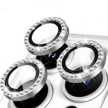 3pcs Camera Lens Protector For IPhone 18/18 Pro/18 Pro Max/17/17 Pro/17 Pro Max/17 Air/16/16 Plus/15/14/13/12/11, Shiny Personalized Metal Diamond Ring Design, 9H Hardness Anti-Scratch, Fashionable Phone Accessory, Compatible With Phone Case - Silver - View 1