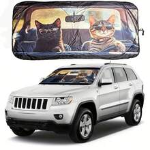 1pc Cool 2 Cats Car Sunshade, Polyester Fiber Material, Durable 190T UV Blocking And Heat Protection Interior Accessory, Suitable For Various Car Models Front Windshield, Heat Insulation And Privacy Protection, Keeps Your Car Cool, Foldable For Easy Storage - Two Handsome Cats - View 13