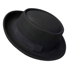 Chapéu clássico retrô pork pie de feltro aba média - Preto - Visão 8