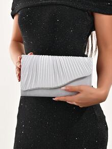 LJDCRFT Women's Pleated Evening Clutch, Metal Trim Flap Envelope Bag, Suitable For Weddings, Balls And Cocktail Parties And Other Formal Occasions - Silver - View 8