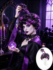 anxin Peruca Curta Encaracolada Sintética Preta e Roxa com Design de Trança Elevada Especial, Visual de Bruxa para Fantasia de Halloween Feminina, Cosplay e Eventos de Encontro - Púrpura - Visão 1