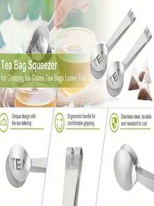 Stainless Steel Tea Bag Squeezer, Silver Tea Bag Clip, Tea Bag Filter Clip, Tea Bag Spoon For Loose Tea, Ice Cubes, Sugar - Multicolor - View 4