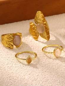 1pc Minimalist Copper Cat Eye Stone Ring For Women, Unique Design Closed Ring For Finger - Yellow Gold - View 14