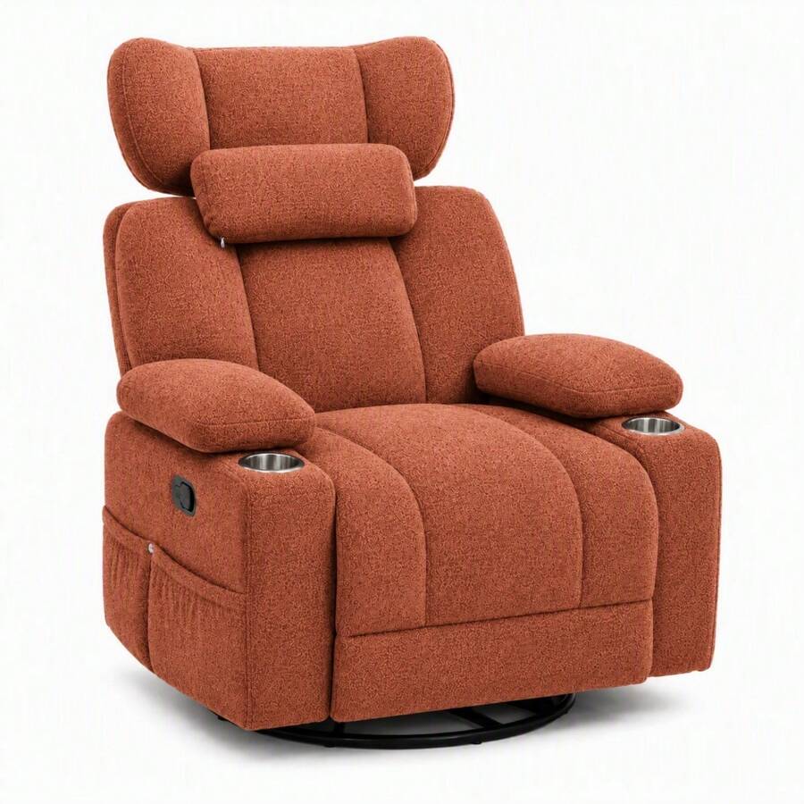 Extra Manual Rocking Recliner - Orange+Dark Brown + Chenille - View 1