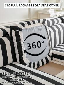 Vertical Stripe Sofa Cushion Slipcover, 1‑Piece Elastic Sofa Seat Cover, Pet Friendly Scratch‑Proof Washable Sofa Protector For 1 2 3 4 Seater & L‑Shape Sectional Sofa, Soft Decorative Furniture Pad - Beige - View 6