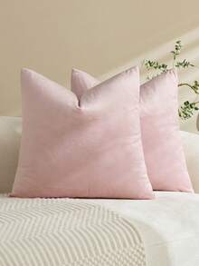 1pc/2pcs Velvet Solid Color Decorative Throw Pillow Cover (Pillow Insert Not Included), Square Cushion Cover, Holiday Home Decor Pillow, Soft & Comfortable Linen-Like Fabric, Modern Decor For Sofa, Bedroom, Dorm - Pink - View 2
