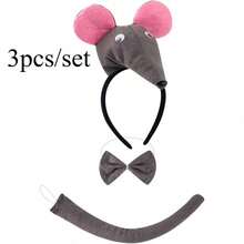 3pcs/Set Animal Costume Mouse/Rabbit Ear Headband Tail Bow Halloween Cosplay, Animal Party, Makeup, Costume Party, Circus Performance Suitable For Halloween Christmas Stage Performance Party - Multicolor - View 6