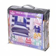 Juego Edredón Ligero Matrimonial Doble Vista 15 Piezas TODO EN 1 Incluye Cubrecolchón, Alfombra, Cortinas, Fundas de Cojín y Juego de Baño - Conjunto Combinado de Colcha Reversible para Recamara Matrimonial - Azul Marino - Ver 6