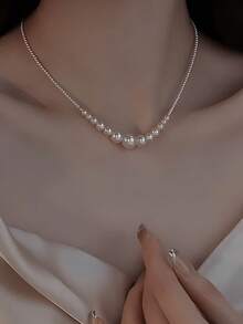 1pc Elegant Style Large & Small Pearl Necklace Accessory For Women, Niche Summer Versatile High-End Collarbone Chain For Daily Wear - Multicolor - View 2