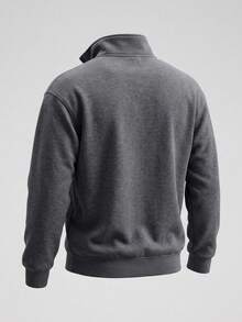 Men's Autumn/Winter Fashion Classic Button Loose Drop Shoulder Lapel Sweatshirt, Suitable For Daily Social Wear - Dark Grey - View 3