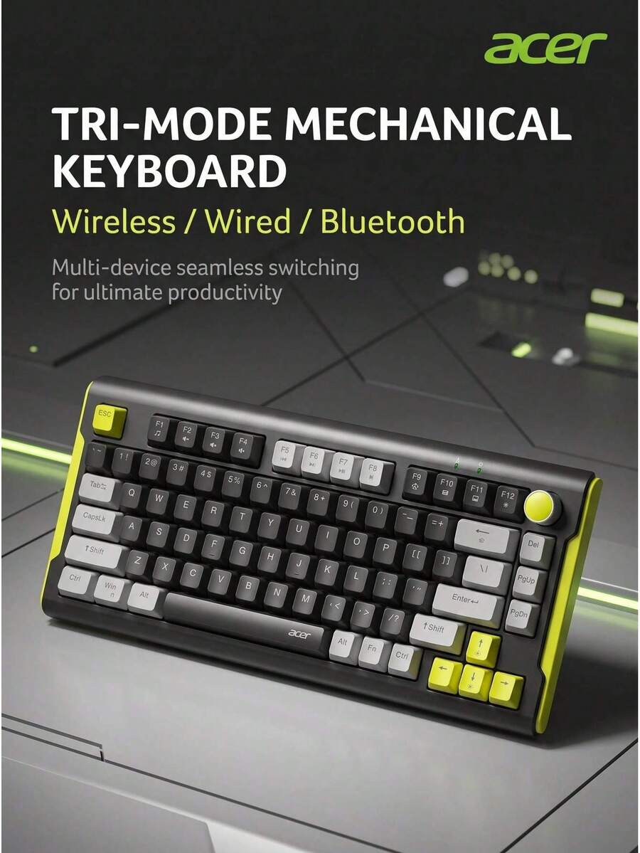 Acer Mechanical Feel Backlit Keyboard, Wireless Bluetooth Tri-Mode, Silent Office, Compact & Portable, Compatible With Tablet/Phone/Laptop (Wired Version Optional) - View 1