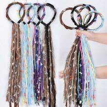 Serre-tête en peluche Maillard coloré avec long ruban à franges, accessoire de cheveux tressés, décoration de cheveux tressés style serre-tête, élastique à cheveux en corde tressée colorée en peluche - Noir - Voir 6