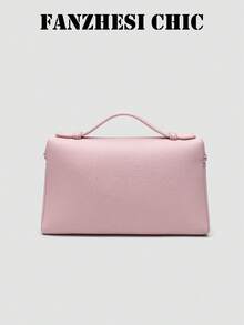 Lychee Textured Box Bag Handbag Zipper Closure Minimalist Style Handheld Crossbody Dual-Use Square Body Can Hold Phone Lipstick Keys Suitable For Commuting Work Dating Shopping Daily Outings - Baby Pink - View 4