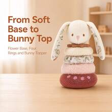 1pc Plush Animal Stacking Ring Toy, Bear/Rabbit/Dinosaur Soft Fabric Stacking Rings With Cotton Bottom, Multi-Material Tactile Sensory Educational Toy For Infants And Toddlers, Early Learning Play Toy, Baby Gift - Pink - View 7
