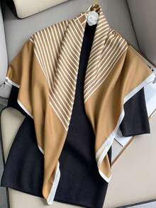 Casual Striped Pattern 90cm Square Scarf, Spring/Autumn New Style, Square Scarf, Women's Multi-Functional Belt, Bag Accessory, Ribbon, Headscarf - Black and White - View 6