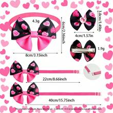 3pcs Handmade Double Layer Bow Set, Adjustable Collar & Clip-On Hair Flower, Pet Grooming Accessories, Suitable For Small And Medium Dogs And Cats, Party And Daily Wear - Multicolor - View 8