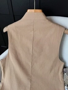 GMFP Damen Doppelreiher Knöpfe Ärmellos Mandarin Kragen Slim Fit Khaki Weste Elegant Vintage Ausgehen Arbeit Herbst Winter 2026 Damen - Khaki - Übersicht 8