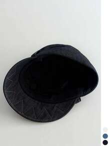 Vintage Washed Equestrian Hat Women's Summer Fashion Versatile Face-Slimming Sun Protection Newsboy Beret Hat Vintage Denim Pleated Flat Top Equestrian Hat Fashion Versatile Face-Slimming Beret Hat Women's Wide Brim Sun Protection Baseball Cap - Multicolor - View 8