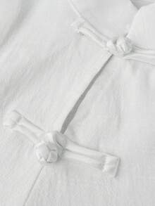 Women's Light Chinese Style Shirt With Frog Buttons And Back Tie Waist - White - View 9