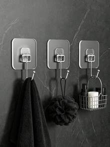 Drill-Free Adhesive Wall Hooks, Strong Waterproof Sticky Hooks, Home Kitchen Bathroom Storage Hanging Hooks - White - View 2
