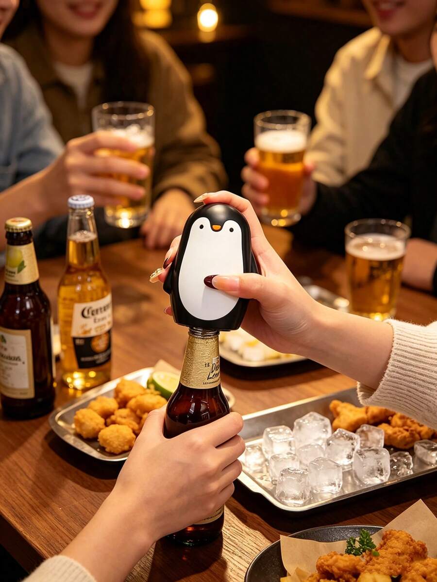 1pc Penguin Shaped Beer Bottle Opener, Push-Type Automatic Bottle Opener, Portable Beverage Bottle Cap Opening Tool, Suitable For Home Bar Party Gathering Scenes, Creative Fun Kitchen Gadget, Fun Gift For Beer Lovers, Desktop Liquor Bottle Opener Tool, Personalized Bottle Opener - Multicolor - View 1