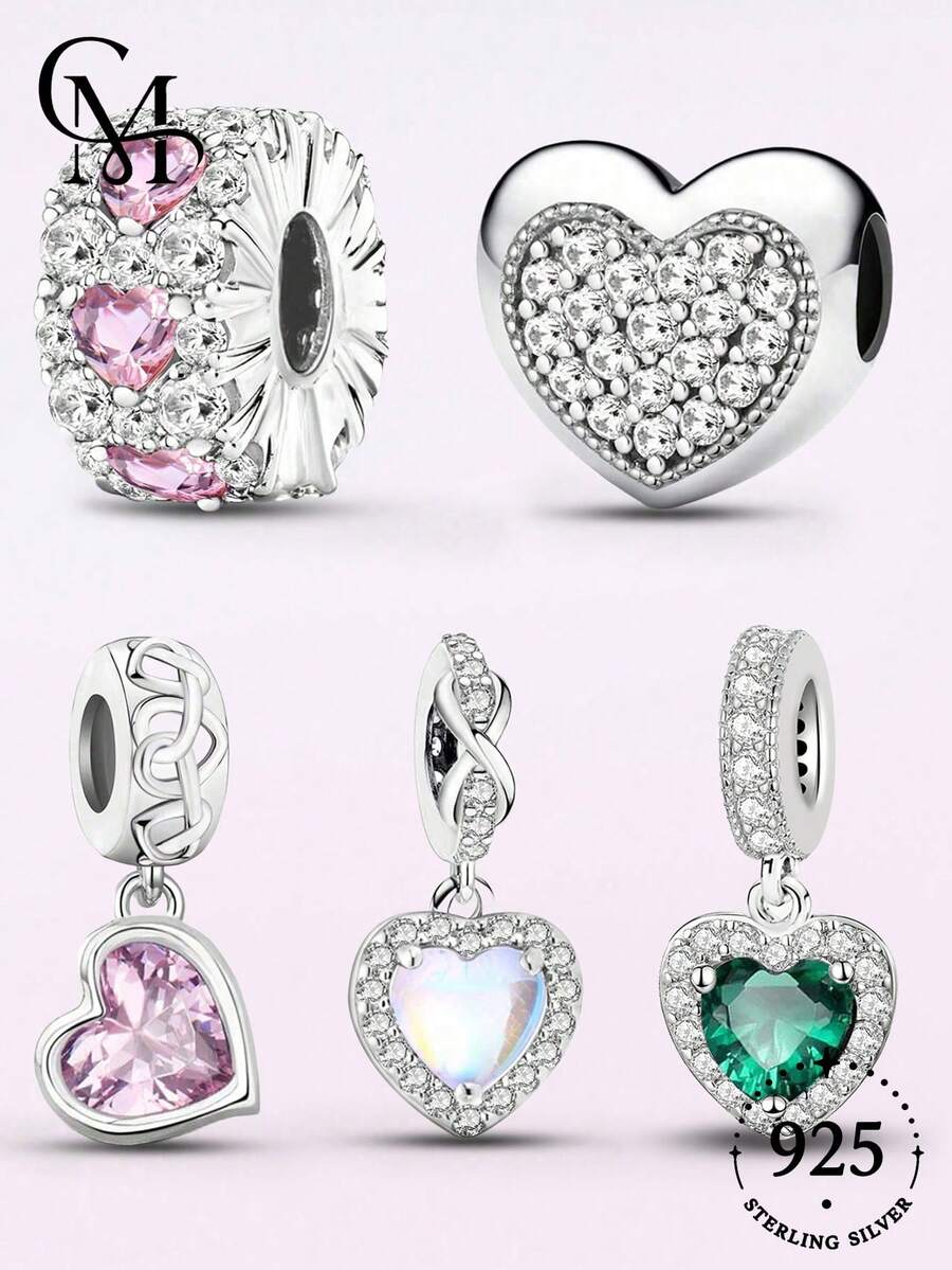 1pc 925 Sterling Silver Exquisite Heart-Shaped Beads, Suitable For Women's Bracelet, Bangle DIY Jewelry Making And Daily Accessories, Suitable For Girls To Wear - Silver - View 1