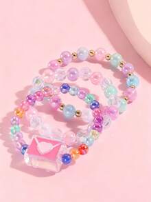 Set 3pcs Gelang Anak-Anak Bentuk Amplop Lucu Kreatif dengan Manik-manik Warna-warni, Set Perhiasan Persahabatan Kasual Sehari-hari untuk Anak Perempuan, Hadiah Pesta. - MultiWarna - View 13