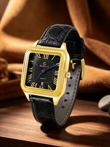 GUSALAI Square Roman Numeral Men's Quartz Watch With PU Strap, Calendar, Business Style, Multiple Colors Available, Suitable For Daily Wear And Holiday Gifts - one-size - View 9