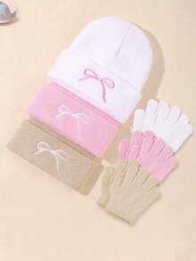3 Sets/6 Pieces Fashion Bow Knitted Fingerless Gloves Set, Suitable For Boys And Girls, Perfect For Autumn/Winter Outdoor Warm Wear - Multicolor - View 4