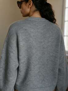 SEREN Women's Soft Fabric Round Neck Frog Button Knit Cardigan, Fashionable Elegant Long Sleeve Jacket, Comfortable Winter Essential - Grey - View 6