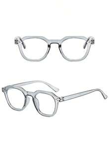 1 Pair Women's Square Gray Small Frame Fashion Versatile Non-Prescription Glasses, Suitable For Back To School And Daily Wear - Gray Flat - View 2