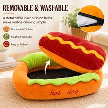 Cute Bread & Hot Dog Shaped Dog Bed, Cat Bed, Removable & Washable Pet Mat, Comfortable Soft Small Pet Sofa, Non-Slip Bottom Design - Multicolor - View 2