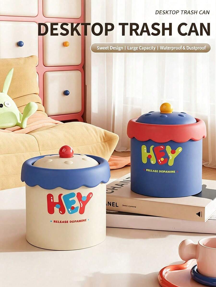 10pcs/1pc Desktop Trash Can, Mini Countertop Waste Bin With Lid, Solid Plain Pattern Plastic Material, Playful Kawaii Style, All‑Season, For Adults, Home Bedroom Office Desk Use, Squishy Lightweight Small Garbage Holder For Tabletop Tidying