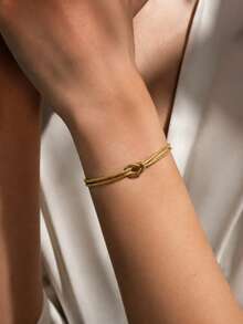 1pc Casual Style Stainless Steel Chain Bracelet With Twisted Chain Design For Women, Suitable For Daily Wear - Yellow Gold - View 3